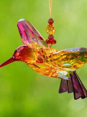 Acrylic Hummingbird Ornament Suncatcher  Zaer Ltd Taiwan Ombre Red Yellow 8" NEW